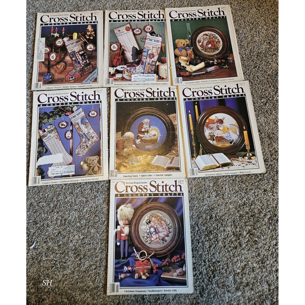 Lot of 7 Cross Stitch & Country Crafts Magazines 1985-1988 Christmas Patterns...